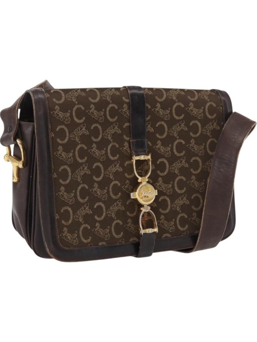 CELINE C Sulky Shoulder Bag Canvas Brown Gold